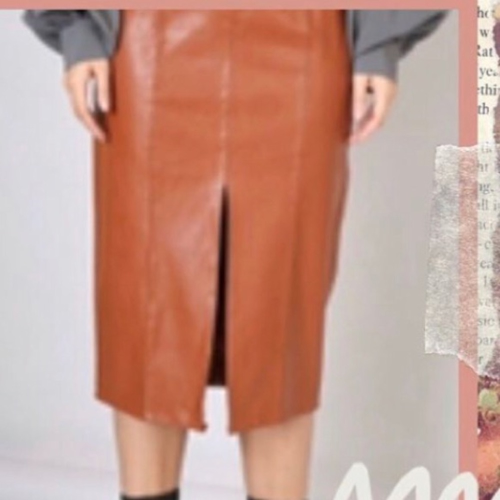 Midi length leather skirt